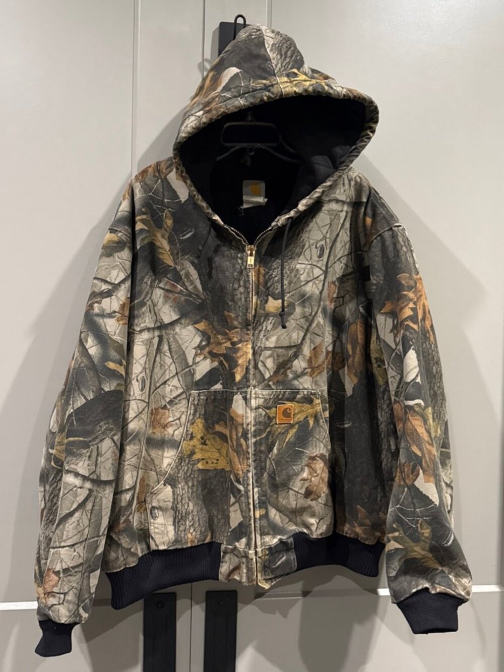 VTG Carhartt J143 CMO Jacket Coat Hardwood Camo Hooded Workwear Mens Size 2XL